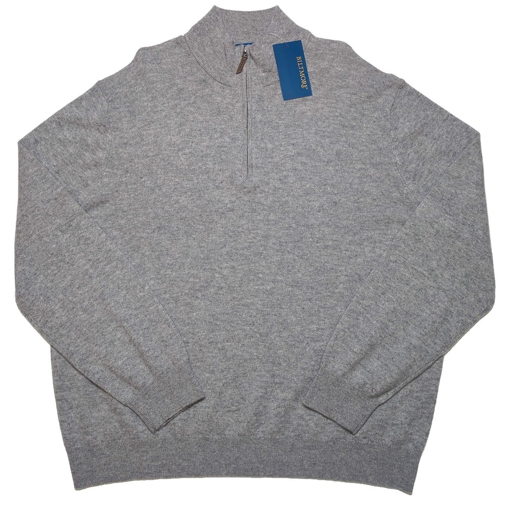 BILTMORE 100% Cashmere Men's 1/4 Zip Sweater Heather Gray XXL 2XL ~ New‎